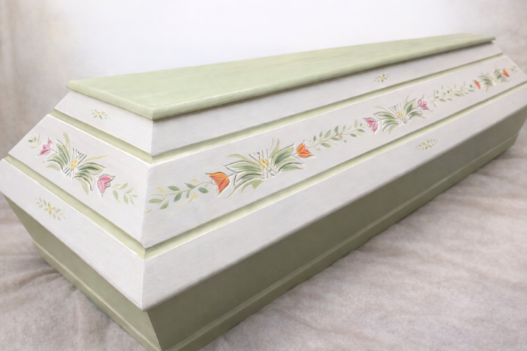 Ručně malovaná rakev s tulipány-novinka Setora